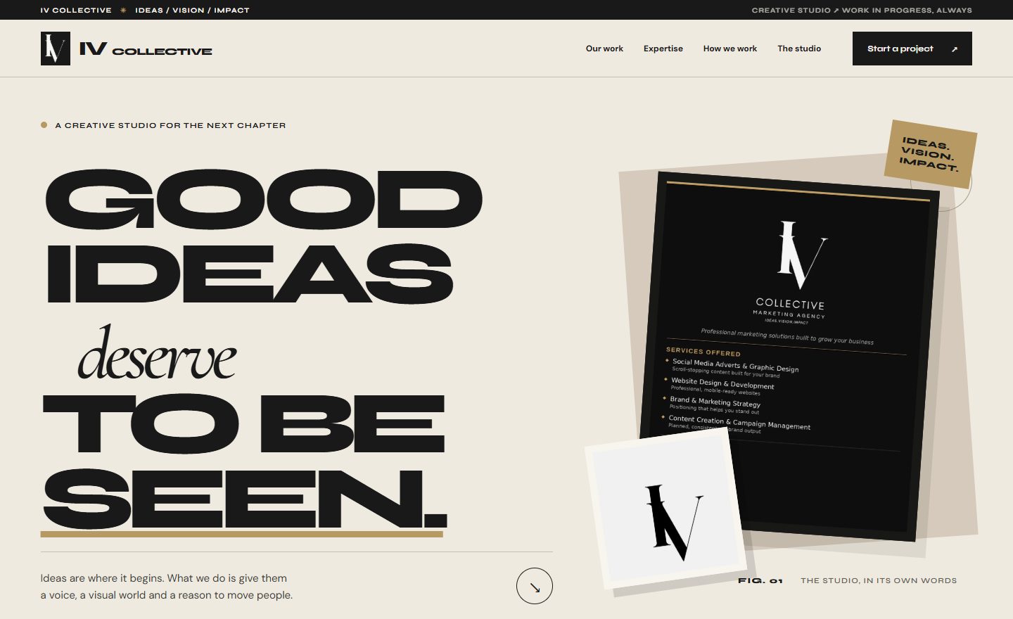 Desktop screenshot of the I.V Collective website hero